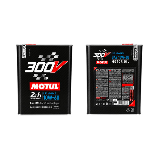 Motul 300V Le Mans 10W-60, 2 Liter – Vorder- und Rückseite der Dose