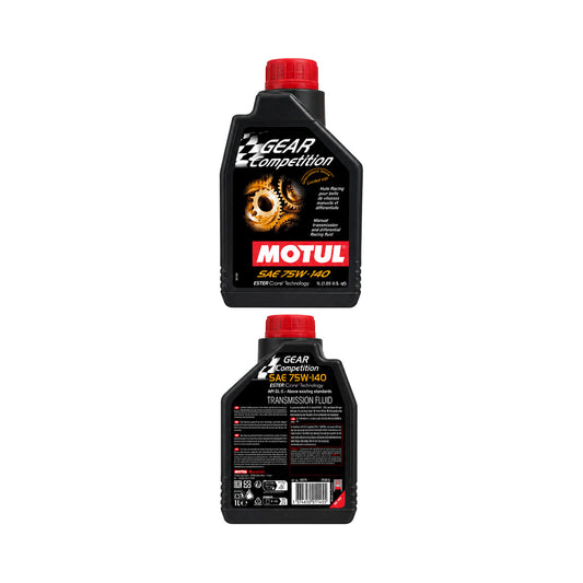Motul Gear Competition 75W-140, 1 Liter – Vorder- und Rückseite der Flasche