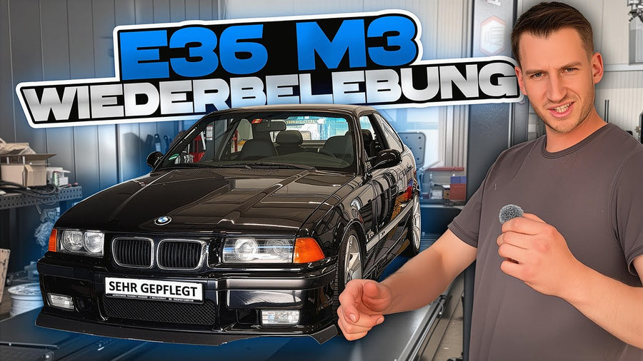Schwarzer BMW E36 M3 Coupé vor dem Neuaufbau in der Werkstatt – Video von MX Motorsports