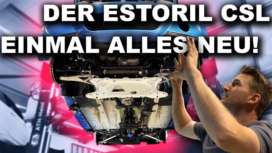 Hinterachse eines estorilblauen BMW E46 M3 im CSL-Look bei der Restauration – Video von MX Motorsports