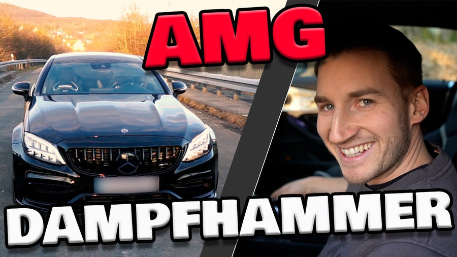 Schwarzes Mercedes-AMG C63 S Coupé Facelift mit Panamericana-Grill, daneben Max am Steuer – Video von MX Motorsports