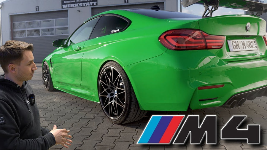 Signalgrüner BMW M4 Competition F82 LCI in der Werkstatt – Kaufberatung von MX Motorsports
