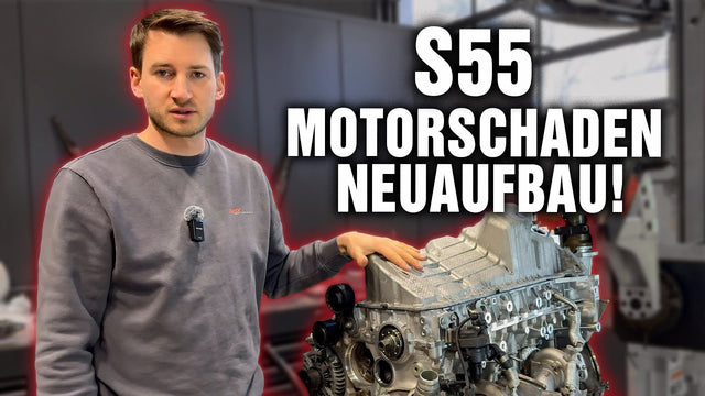 S55-Motor eines BMW M3 F80 auf dem Montageständer bei der Revision – Video von MX Motorsports