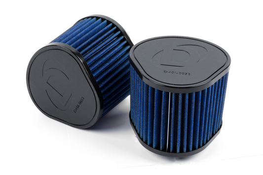 Zwei Dinan Luftfilter mit blauem Filtermaterial