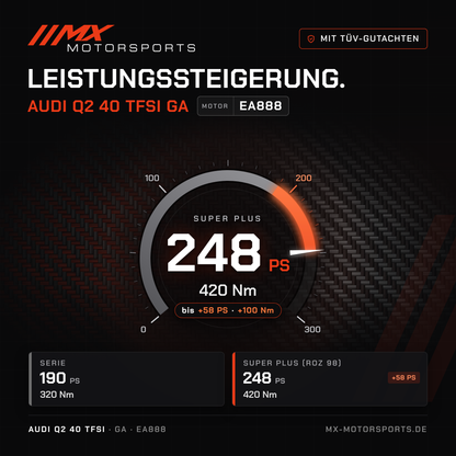Audi Q2 40 TFSI (GA) Leistungssteigerung mit TÜV-Gutachten, Motor EA888: 248 PS und 420 Nm