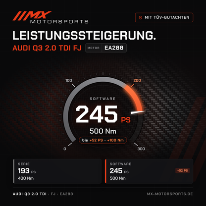 Audi Q3 2.0 TDI 193 PS (FJ) Leistungssteigerung mit TÜV-Gutachten, Motor EA288: 245 PS und 500 Nm
