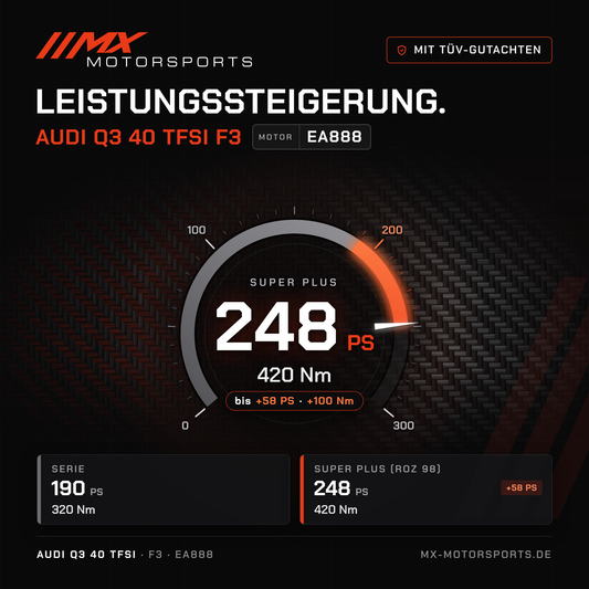 Audi Q3 40 TFSI (F3) Leistungssteigerung mit TÜV-Gutachten, Motor EA888: 248 PS und 420 Nm