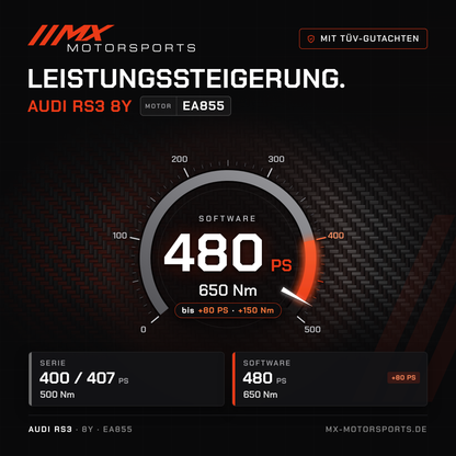 Audi RS3 (8Y) Leistungssteigerung mit TÜV-Gutachten, Motor EA855: 480 PS und 650 Nm