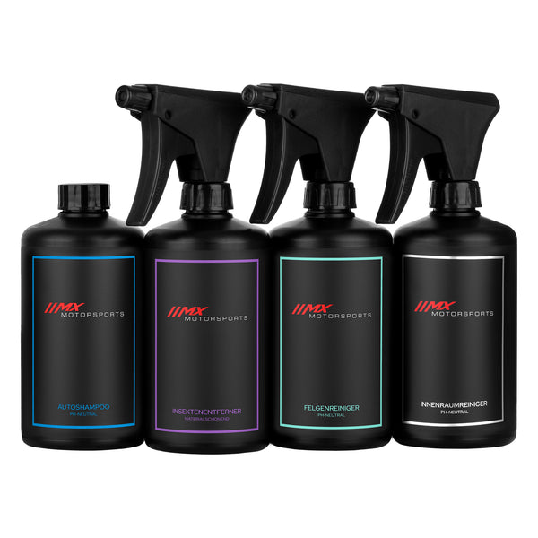 MxM Reinigungsmittel-Set: Autoshampoo, Insektenentferner, Felgenreiniger und Innenraumreiniger