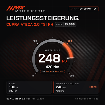 Cupra Ateca 2.0 TSI 190 PS (KH) Leistungssteigerung mit TÜV-Gutachten, Motor EA888: 248 PS und 420 Nm