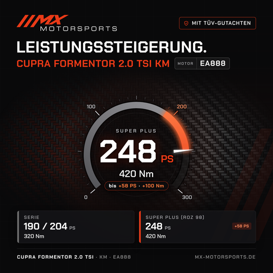 Cupra Formentor 2.0 TSI 190/204 PS (KM) Leistungssteigerung mit TÜV-Gutachten, Motor EA888: 248 PS und 420 Nm