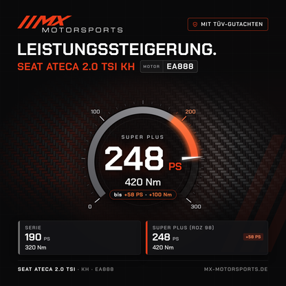 Seat Ateca 2.0 TSI 190 PS (KH) Leistungssteigerung mit TÜV-Gutachten, Motor EA888: 248 PS und 420 Nm