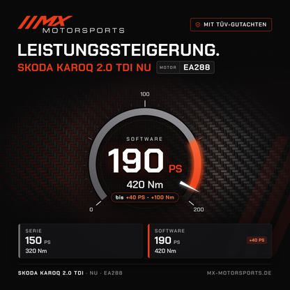 Skoda Karoq 2.0 TDI 150 PS (NU) Leistungssteigerung mit TÜV-Gutachten, Motor EA288: 190 PS und 420 Nm