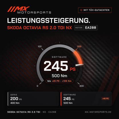 Skoda Octavia RS 2.0 TDI 200 PS (NX) Leistungssteigerung mit TÜV-Gutachten, Motor EA288: 245 PS und 500 Nm