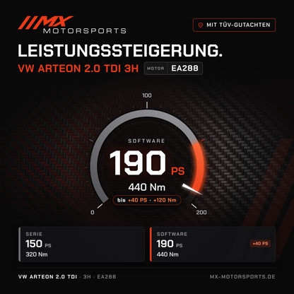 VW Arteon 2.0 TDI 150 PS (3H) Leistungssteigerung mit TÜV-Gutachten, Motor EA288: 190 PS und 440 Nm