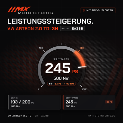 VW Arteon 2.0 TDI 193/200 PS (3H) Leistungssteigerung mit TÜV-Gutachten, Motor EA288: 245 PS und 500 Nm