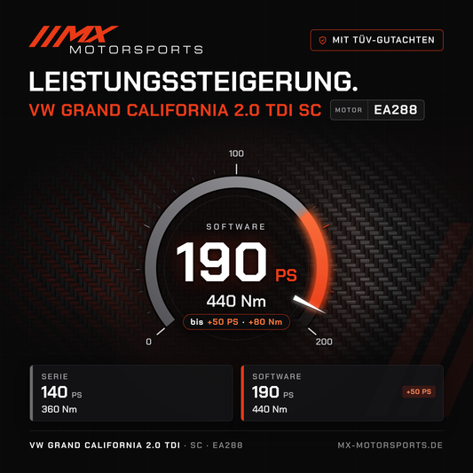 VW Grand California 2.0 TDI 140 PS (SC) Leistungssteigerung mit TÜV-Gutachten, Motor EA288: 190 PS und 440 Nm