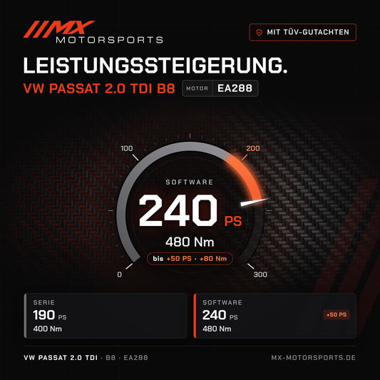 VW Passat 2.0 TDI 190 PS (B8) Leistungssteigerung mit TÜV-Gutachten, Motor EA288: 240 PS und 480 Nm