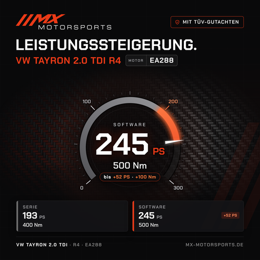 VW Tayron 2.0 TDI 193 PS (R4) Leistungssteigerung mit TÜV-Gutachten, Motor EA288: 245 PS und 500 Nm