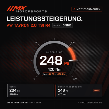 VW Tayron 2.0 TSI 204 PS (R4) Leistungssteigerung mit TÜV-Gutachten, Motor DNNE: 248 PS und 420 Nm