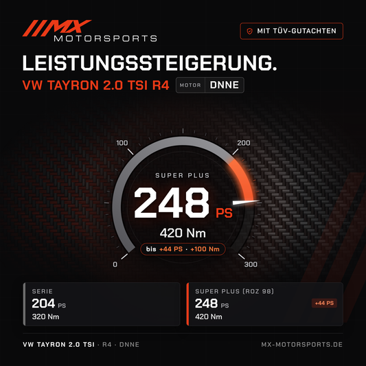 VW Tayron 2.0 TSI 204 PS (R4) Leistungssteigerung mit TÜV-Gutachten, Motor DNNE: 248 PS und 420 Nm