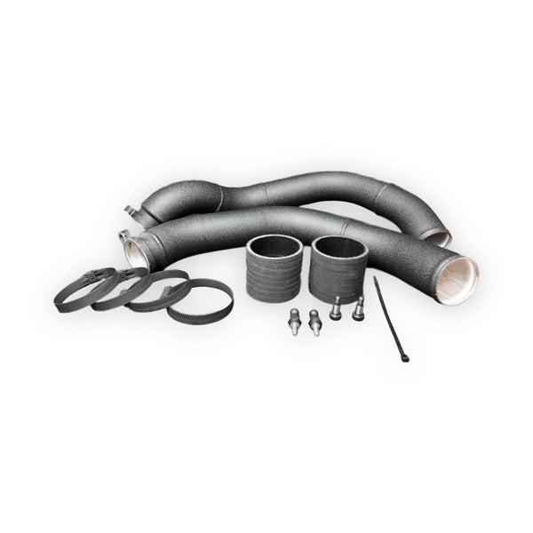 Chargepipe-Set aus Aluminium für BMW M2 Competition, M3 F80 und M4 F82 – Lieferumfang mit Silikonverbindern, Schellen und Anschlussnippeln