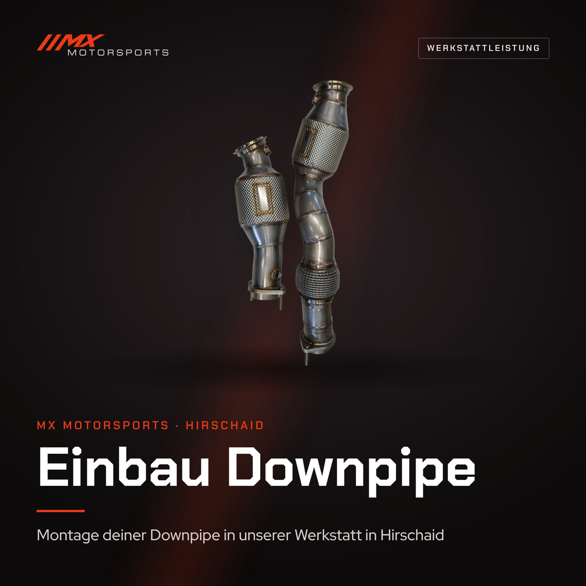 Einbau Downpipe bei MX Motorsports in Hirschaid – Werkstattleistung, abgebildet die MxM ECE Downpipe S58