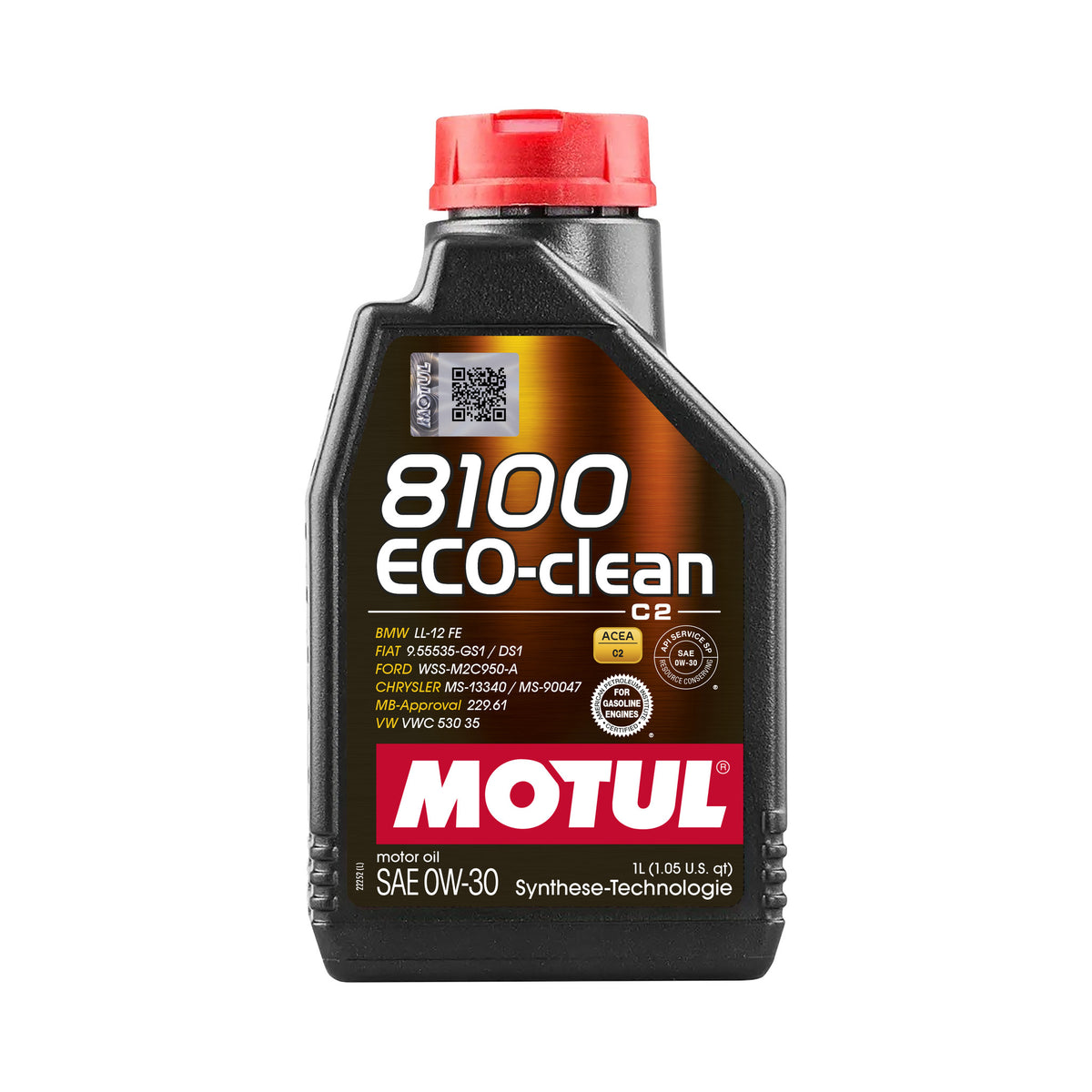 Motul 8100 Eco-clean 0W-30 Motoröl (ACEA C2), 1-Liter-Flasche – Vorderansicht