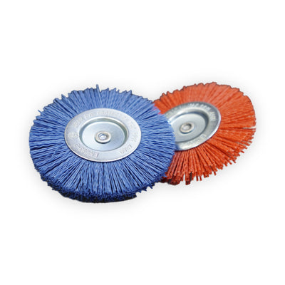 Nylon-Scheibenbürsten 100 mm für Radnaben und Bremsträger in Blau und Orange