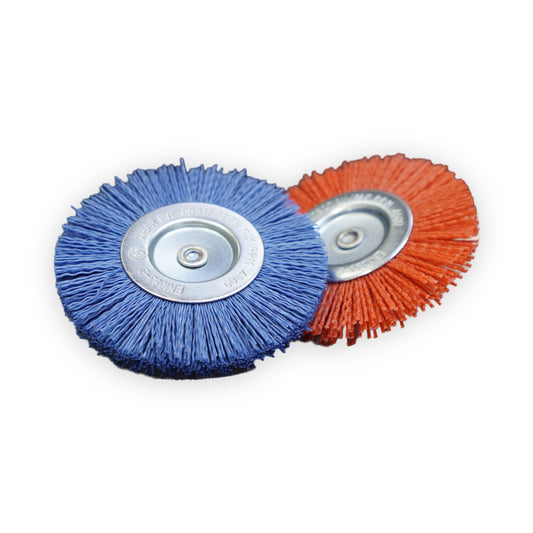 Nylon-Scheibenbürsten 100 mm für Radnaben und Bremsträger in Blau und Orange