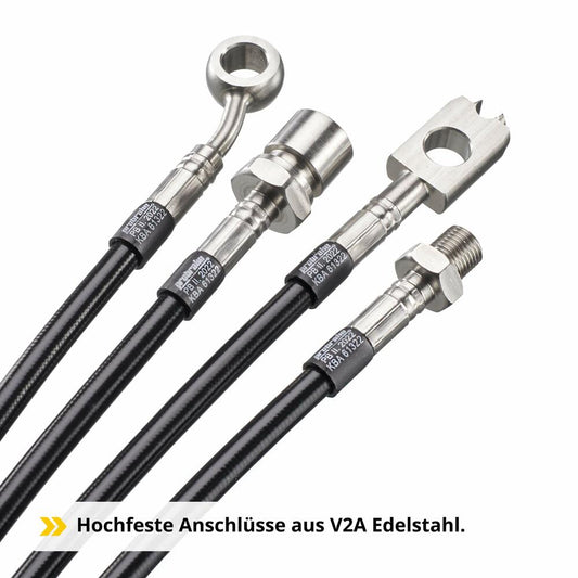 Verschiedene Anschlüsse der ProBrake Stahlflex-Bremsleitungen aus V2A-Edelstahl